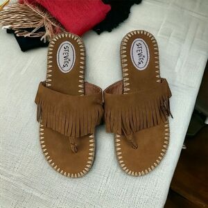 Brown Suede Fringe Women's 5/6 Sandals Boho Chic Faux Leather Stevie's